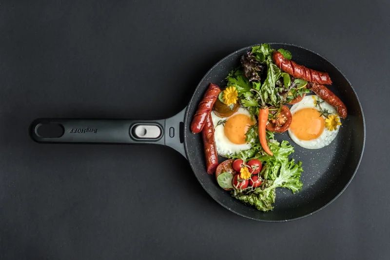 Grilled Eggs with Smoked Sausages and Tomatoes