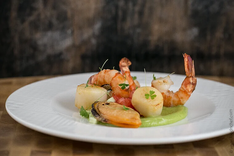 Seafood Salad with Avocado and Wasabi Dressing