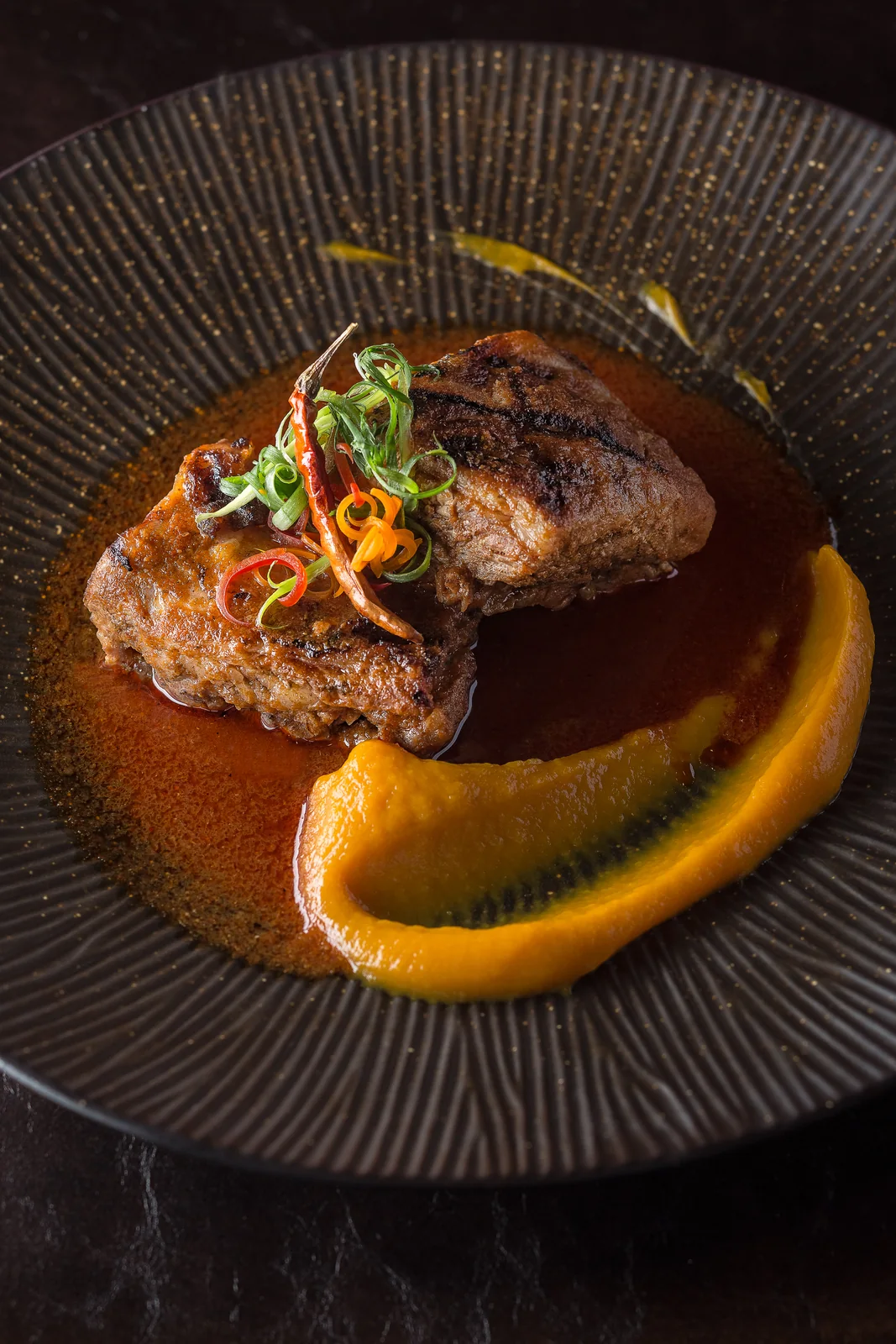 Chiang Mai Pork Ribs with Hang Lay Curry and Pumpkin Purée