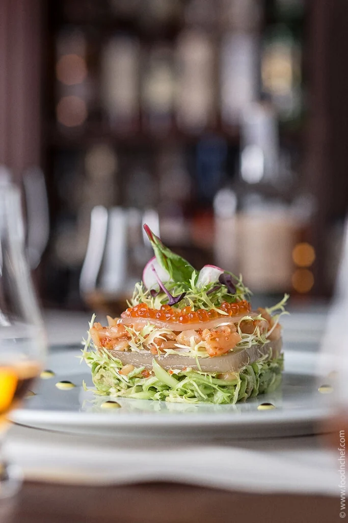 Scallop Tartare with Avocado, Red Caviar and Truffle Oil