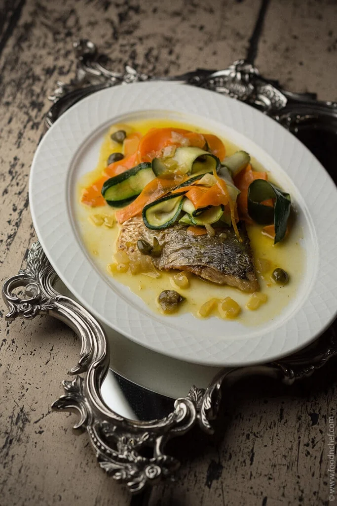 Dorado (Sea Bream) with Citrus Sauce and Vegetable Tagliatelle