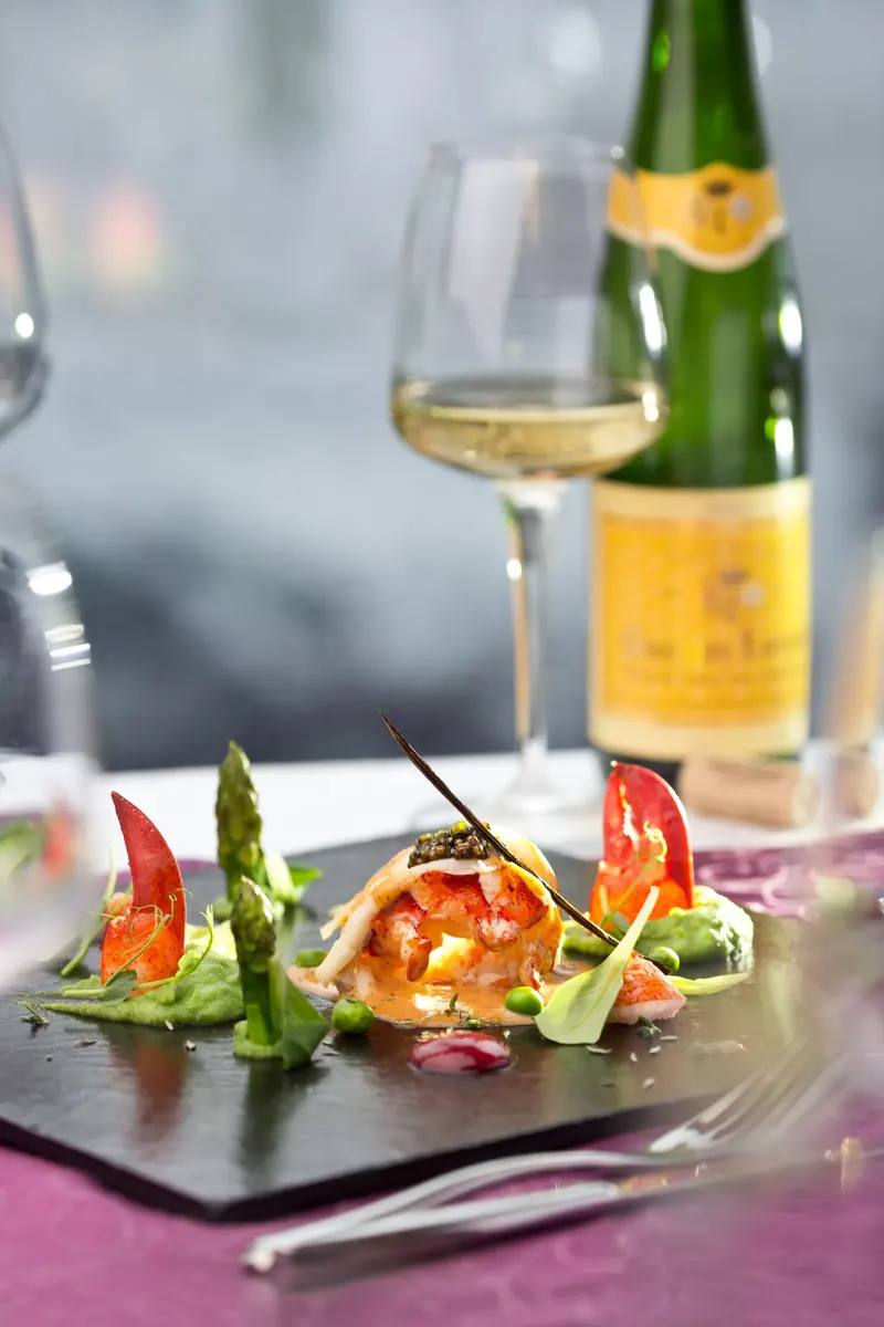 Lobster with Vanilla Sauce, Green Pea Mousse and Caviar